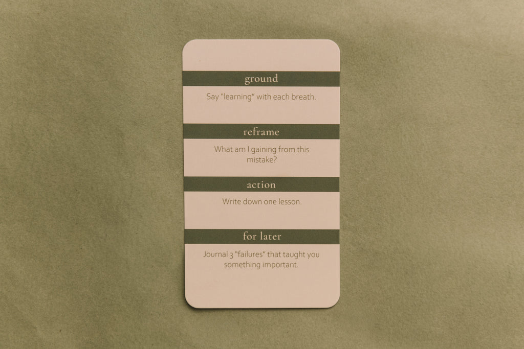 Seeds of Calm card with text on a textured sage background